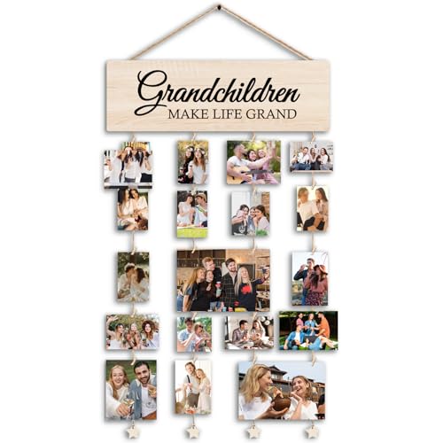 Picture Frames Collage Photo Hanging Display Picture Board Wood Rustic Frames, Grandma Gifts Photo Frame, Mother s Day Gifts for Mom,Mother s day for Women,Grandkids Make Life More Grand Picture Frame, Rustic Farmhouse Wood Hanging Collage Photo Frame - c