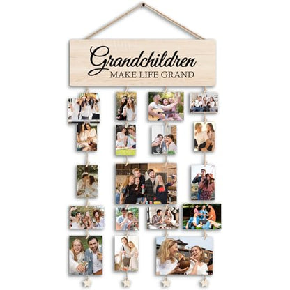 Picture Frames Collage Photo Hanging Display Picture Board Wood Rustic Frames, Grandma Gifts Photo Frame, Mother s Day Gifts for Mom,Mother s day for Women,Grandkids Make Life More Grand Picture Frame, Rustic Farmhouse Wood Hanging Collage Photo Frame - c
