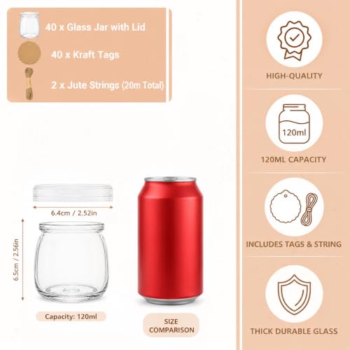 Mini Pudding Jars 40Pack, 4oz Glass Favor Jar with Lids, Candle jars,Yogurt Containers with Lids, Mason Jar,Bath Salt Jars Wedding Favors Honey Pot - color: Glass-40pack-4oz