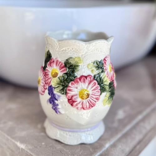 Ceramic Swans and Flowers Bathroom Accessories Set, 4 Piece Bathroom Ensemble Set with Toothbrush Holder, Toothbrush Cup, Soap Dispenser, Soap Dish