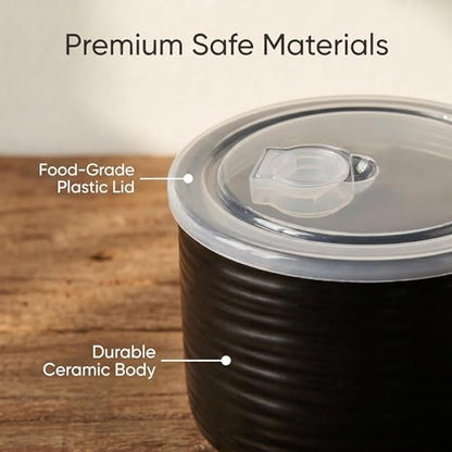 Nihow 35 OZ Ceramic Soup Bowl with Handle and Lid, Matte Black, 2 PCS | Large, Microwave & Dishwasher Safe, Big Ramen Bowl, Oversized Cereal Bowl for Soup, Noodles, Stew, Oatmeal - color: Matte Black, size: 35 OZ+35 OZ