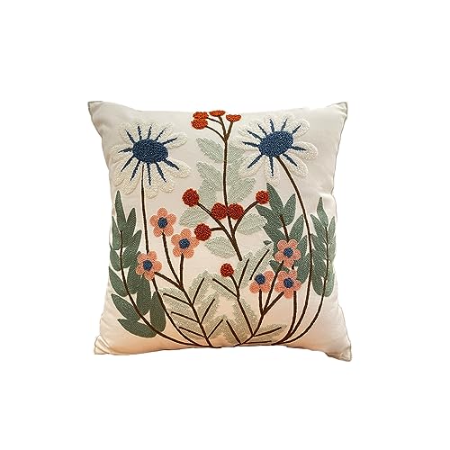 YIcabinet Pillow Covers Set of 2, Embroidered Leaves Pattern Throw Pillow Cover,Square Cotton Cushion,Pillow Case for Sofa Bedroom Couch,18"x18" - color: Leaves Pattern