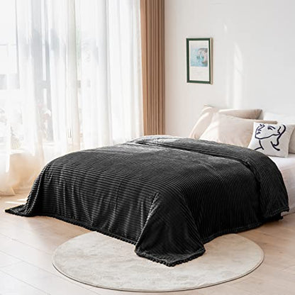 DISSA Fleece Blanket Twin Size – 60x80, Black - Soft, Plush, Fluffy, Fuzzy, Warm, Cozy – Perfect Throw for Couch, Bed, Sofa - with Pompom Fringe - Flannel Blanket - color: Black, size: 60x80"