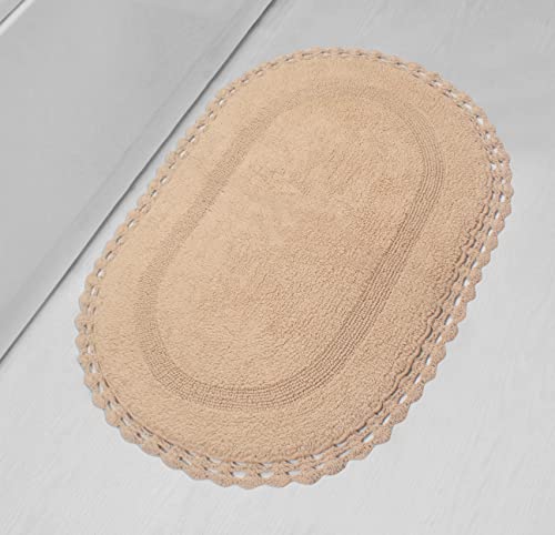 Home Weavers Hampton Crochet Reversible Bathmat 100% Cotton Bathroom Rugs Set, Washable Rug, Extra Soft and Absorbent Bath Rug, Kitchen Mat, Bath Mat Set, Mat Non Slip, 24"x40" Rectangle, Linen - color: Linen, size: 2' x 3'4" (Oval)