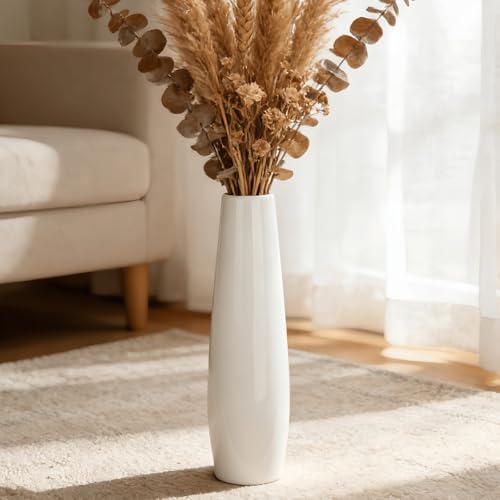 White Tall Ceramic Floor Vase, 17.7 Inch, Minimalist Design | Glossy Glazed Finish, Narrow Corners, Entryway, Bedroom, Compact Spaces - color: Shape 1, size: 17.7 Inch
