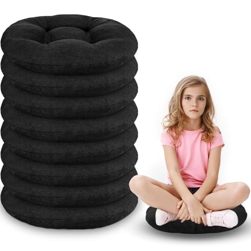 Fumete 8 Pcs 16 Inch Floor Cushions Pillow for Kids Bulk Classroom Round Flexible Seating Floor Cushions for Students Home Daycare School Reading Corner Yoga Meditation Picnic (Black) - color: Black