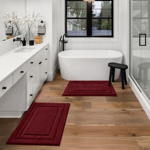 HOMEIDEAS Bathroom Rugs Sets 2 Piece, Super Soft and Absorbent Non Slip Microfiber Machine Washable Bath Mat Set (20" x 32" + 16" x 24", Burgundy Red) - color: Loop- Burgundy Red, size: 1'4" x 2'8" (16"x24"+20"x32")