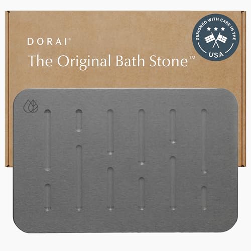 Dorai Home Stone Bath Mat - Premium Diatomaceous Earth Bath Floor Mats with Non-Slip Base, Fast-Drying Modern Shower Mat for Bathroom | Rain Slate - color: Rain Slate, size: 1 Pack