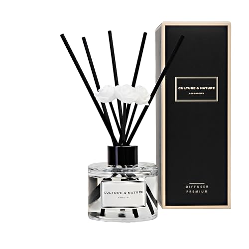 CULTURE & NATURE Reed Diffuser Set 4oz (120ml) Vanilla Scented Diffuser with Sticks Home Fragrance Reed Diffuser for Bathroom Shelf Decor - size: 4 oz