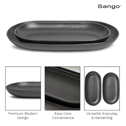 SANGO Anderson Serving Platters Set of 2, 14/12 Inch Stoneware Serving Dishes for Entertaining, Semi-Matte Party Serving Trays for Food, Buffet Oval Platters for Bread, Appetizer, Cheese, Matte Black - color: Black