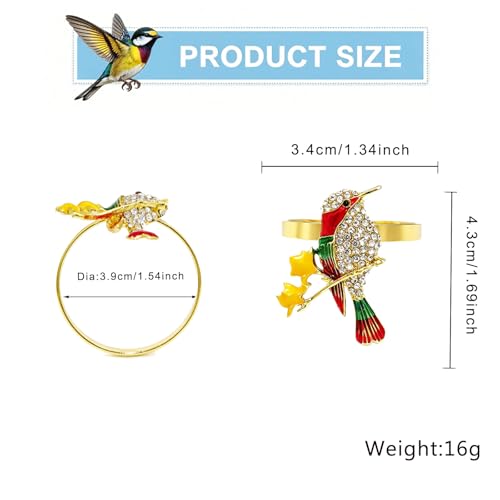 Hummingbird Napkin Rings Set of 6 Sparkly Rhinestone Bird Napkin Holder for Spring Party Garden Wedding Baby Shower Decor,Elegant Dining Table Setting for Holiday Gathering & Family Dinner - style: Red