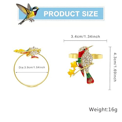 Hummingbird Napkin Rings Set of 6 Sparkly Rhinestone Bird Napkin Holder for Spring Party Garden Wedding Baby Shower Decor,Elegant Dining Table Setting for Holiday Gathering & Family Dinner - style: Red