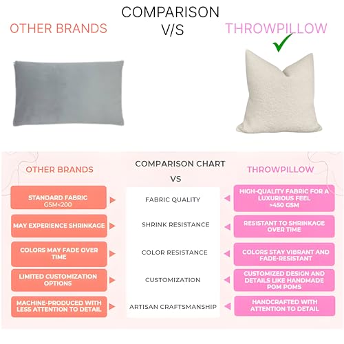 WWW.THROWPILLOW.IN Luxury Boucle Throw Pillow Cover - Textured Square Sofa Couch Accent Case for Elegant Decor in Living Room and Bedroom (20x20 Inches, Cream)