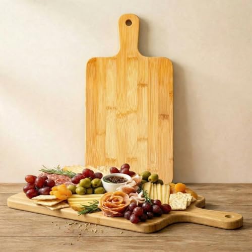 Nuenen 1 Pcs Cutting Boards with Handle,15.7 X 7.8 Inch,Bamboo | 15.7 X 7.8 Inch Bamboo Wood Serving Boards, Bulk Chopping Blanks for Pizza Bread Cheese Charcuterie, Ideal for DIY Engraving - color: Bamboo, size: 15.7"L x 7.8"W