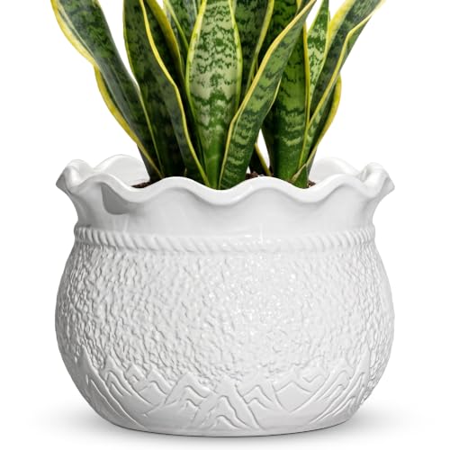 Ceramic Planter 10 Inch, Indoor Flower Pots, White | Round Pots for Plants with Drainage Hole, Decorative Unique Pot for Indoor Plants, Patio Decor, Housewarming Gifts - color: White, size: 10 Inch