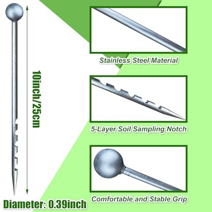 10" Soil Probe for House Plants Stainless Steel Garden Soil Sample Probe No Batteries Required Moisture Meter Soil Probe Rod for Plant Garden Farm Soil Sampling