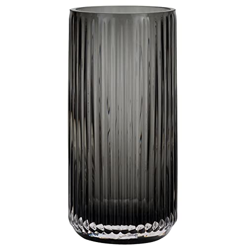 Flower Vase 10 inch Grey Thickened Hand Blow Glass Vase Round Vintage Striped Bottles for Bookshelf,Dinner Table,Indoor Office Desktop,Meeting Room,Bathroom,Countertop,Home - color: Glass Gray, size: 9.5 inch