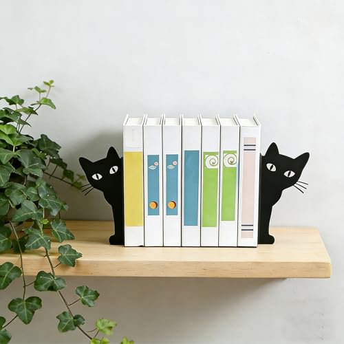 Peekaboo Cat Bookends, Black Metal Decorative Book Ends for Shelves, Heavy Duty Book Stoppers for Home & Office Desks, Ideal Gift for Cat Lovers & Book Lovers - style: Peekaboo Cat