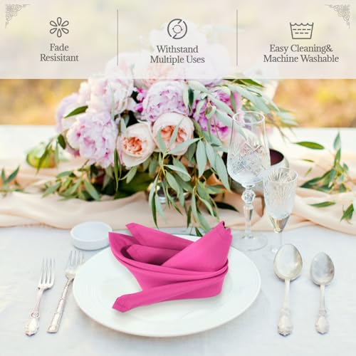 PLOYMONO Fuchsia Cloth Napkins - 8 Pack 17" x 17" Polyester Dinner Napkins | Heavy Duty 180 GSM Cloth Napkins with Hemmed Edges - Great for Restaurants, Weddings, Parties, Banquets Dinner - color: Fuchsia