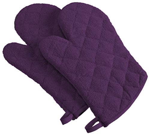 DII Basic Terry Collection 100% Cotton Quilted, Oven Mitt, Eggplant, 2 Piece - color: Eggplant, size: Oven Mitt