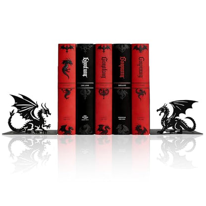 Matte Black Iron Gothic Decorative Bookends - color: Dragon