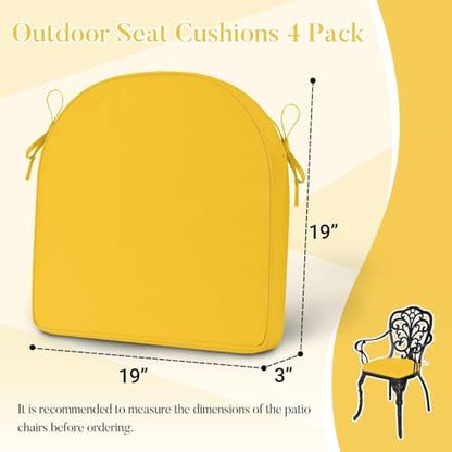 Basic Beyond Outdoor Cushions for Patio Furniture: Waterproof & UV Resistant Outdoor Chair Cushions Set of 4-19 x 19 x 3 Inch Thick Patio Chair Cushions with Adjustable Ties & Handle, Yellow - color: Yellow