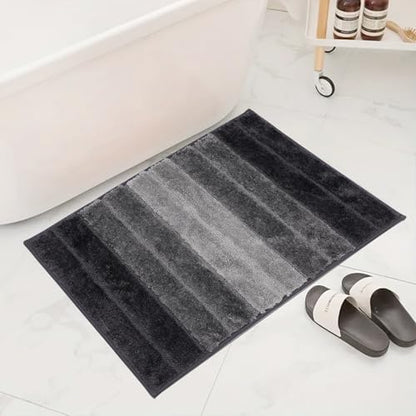 Bath Rug Mat Non Slip,Stripe Indoor Doormat,20"x32" | Small Area Rug,Rubber Backed,Soft microfiber,Absorbent,Machine Washable,Bathroom,Entryway,Kitchen,Hallway - color: Black Stripe1