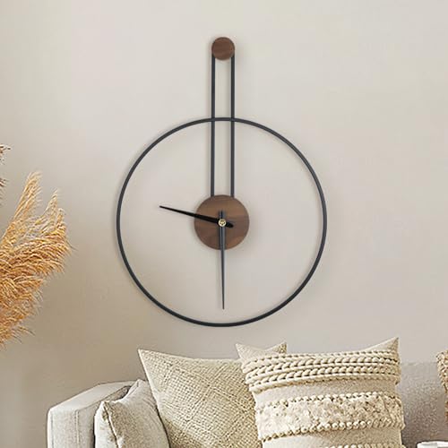 DRELIFAM Modern Wall Clock Large Wall Clocks with Walnut Dial Silent Non-Ticking for Living Room Home Decor Bedroom Kitchen Office 17.8''× 24.4'' (Black, Medium) - color: Black, size: Medium