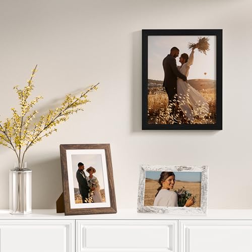 Vittanly 12 Pack Gallery Wall Frame Set, Black, Brown, Distressed White | Gallery Wall Frame Set: 4pcs 8x10, 4pcs 5x7 & 4pcs 4x6 Photos for Wall & Table, Picture Frames made of Engineered Wood - color: Black & Brown & Distressed White