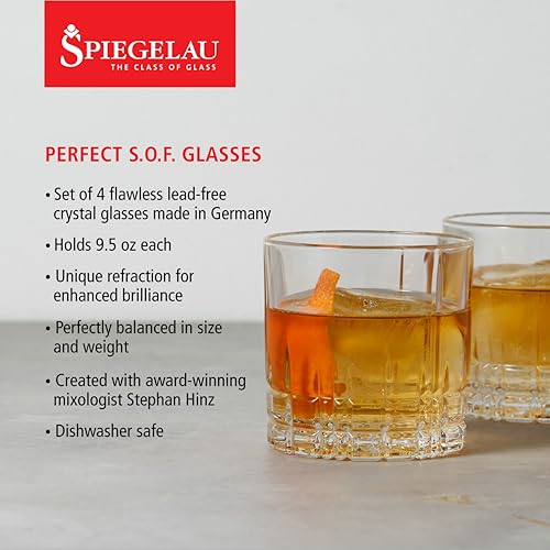 Spiegelau Perfect Serve Single Old Fashioned Glass Set of 4 - Lowball Cocktail Glasses, European-Made Crystal, Dishwasher Safe, Professional Quality Cocktail Glass Gift Set - 9.5 oz - style: S.O.F.