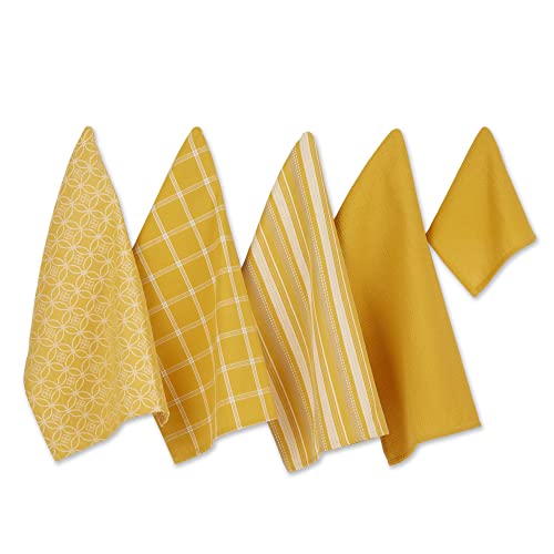 DII Assorted Woven Kitchen Set, Dishtowel, 18x28, Dishcloth, 13x13, Honey Gold, 5 Piece - color: Honey Gold, size: Dishtowel, 18x28"; Dishcloth, 13x13"