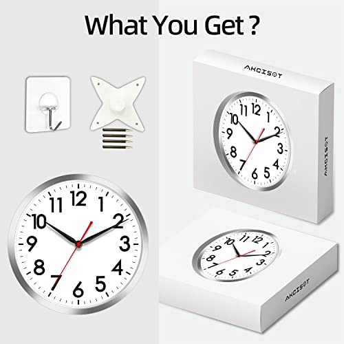 AKCISOT 10 Inch Wall Clock, Silent Battery Operated Analog Clock, Silver | Classroom | Kitchen | Office | Easy to Read Numbers | Garage - color: B_silver, size: 10 Inch