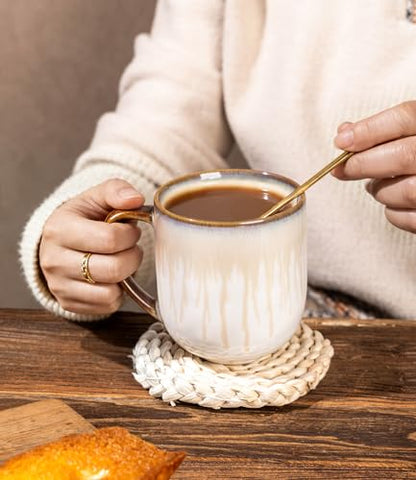LERATIO 12OZ Ceramic Coffee Mugs Set of 6, Large Porcelain Coffee Cups With Large Handle For Latte,Cappuccino,Milk,Cocoa,|Dishwasher&Microwave Safe Mug Sets,Ideal for Man,Woman,Dad, Mom - color: reactive glaze-Dusk Snow Amber