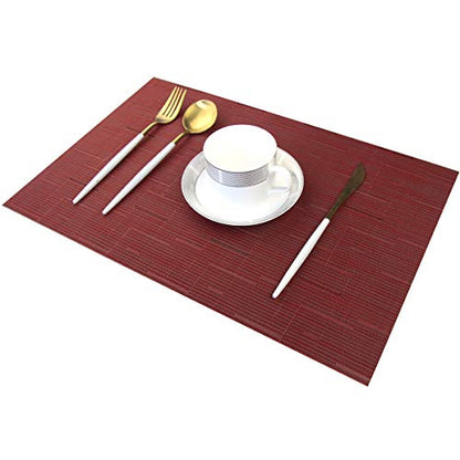 Placemats for Dining Table Washable Easy to Clean PVC Placemat Heat-resistand Woven Vinyl Wipe Clean Table Mats (placemats Set of 6, Bamboo Red) - color: Bamboo Red, size: placemats set of 6