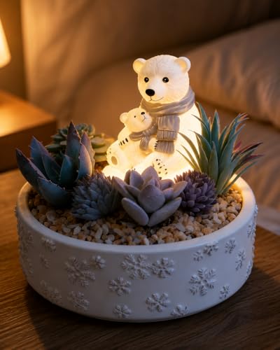 Polar Bear Decorative Night Light for Kids | Polar Bear Night Light for Kids, Polar Bear Decorative Lamp with Faux Succulent for Bedroom - color: White Polar Bear