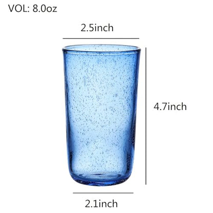 Hand Blown Glass Tumblers, Colored Bubble Water Glasses, 8 Oz, Set of 4
