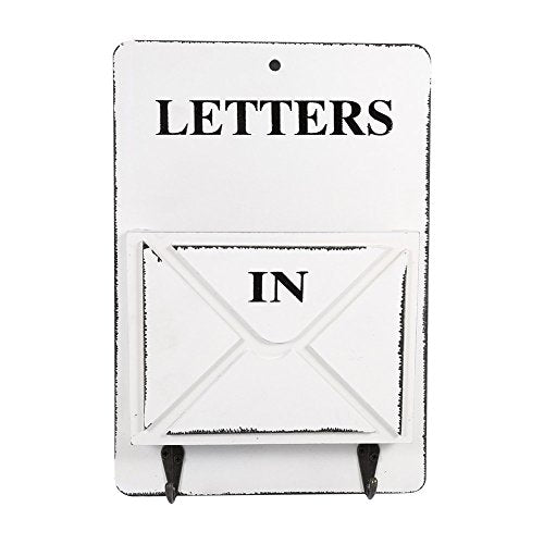 Wall Mounted Wooden Mail Organizer and Key Hook Rack for Entryway Decorative Farmhouse Hanging Storage Solution 7.1 x 1.7 x 10.2 Inch (W261803 Letter hook-white) - color: W261803 Letter hook-white