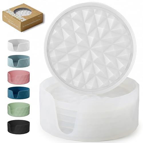 Silicone Drink Coasters Set of 6, Desk Cup Coaster | Prevents Condensation&Spills, Non-Slip, Reusable&Easy Clean, Diamond Pattern, Stylish Office&Home Decor, Gift, Translucent - color: Translucent, size: 6×3.9inches