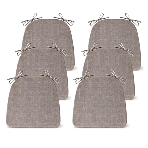 IASEAHK Chair Cushions for Dining Chairs Set of 6, Non Slip Kitchen Chair Pads, 17" x 16" x 2", Indoor Dining Chair Cushions with Ties, D-Shaped Seat Cushions for Kitchen Chairs, Light Brown - color: Light Brown, size: 6 Pack