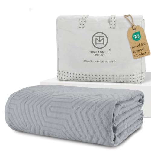 Threadmill Luxury Cotton Blankets for Queen Size Bed | All-Season 100% Cotton Queen Size Blanket | Aster Jacquard Cozy Lightweight, Soft Breathable Coverlet fits Full Size Bed, 90x92 | Scottish Grey | 100% Cotton, Jacquard Pattern, 90x92 in, Breathable, A