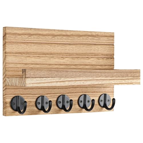 Key Hanger for Wall Rustic Wall-Mounted Wooden Floating Shelf Mail | Mail Sorter Organizer for Bedroom Doorway Entryway Mudroom Hallway Foyer Corridor Entrance Vestibule Porch - color: Khaki