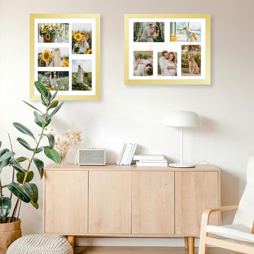 JCJMY 11x14 Collage Picture Frame with Mat, Display 5 Pcs 4x6 Photos or 11x14 Picture, Five Opening 4x6 Picture Frame Collage for Wall Hanging, Lightweight 4 x 6 Multi Photo Frame,Gold - color: Gold