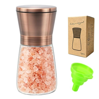 Manual Short Copper Salt and Pepper Grinder with Ceramic Blades | Adjustable Coarseness- Stainless Steel Refillable Mills, Bonus Silicone Funnel - color: Copper, size: 1PK