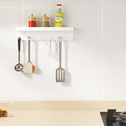 MKO Key Holder Wall Mount, Adhesive Key Hanger with 6 Hooks for Wall, White | Metal Material, Key Rack with Shelf, Wall Mount, Mail Organizer Tray, Suitable for Entryway, Hallway, Living Room - color: White 1pcs