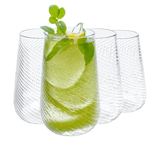 Lily's Home 26oz Plastic Drinking Tumblers - Set of 4 BPA-Free Plastic Drinking Glasses for Indoor/Outdoor - Durable Cups for Kitchen, Parties, Barbecues -Reusable Tumblers for Water, Juice, Cocktails - size: 26 Ounces (Tumbler)