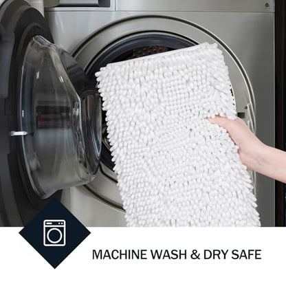 LINLA Bathroom Rugs Sets 2 Piece, Absorbent Soft Chenille Bath Mat, White | Non-Slip ,Quick Dry, Washable, Carpet Mats for Floor, Tub and Shower,32" x 20"/24" x 17" - color: White