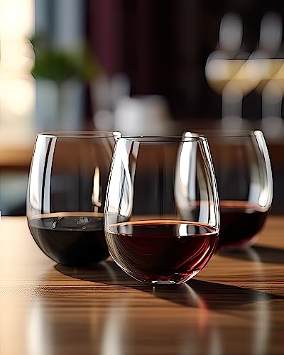 LUXU Stemless Wine Glasses(Set of 6)-20 oz | Crystal Wine Cups for Red,White Wine,Large Water Juice Glasses,No Stem Glass Beverage Cups,Clear Drinking Tumblers - color: Clear - 6 Pack