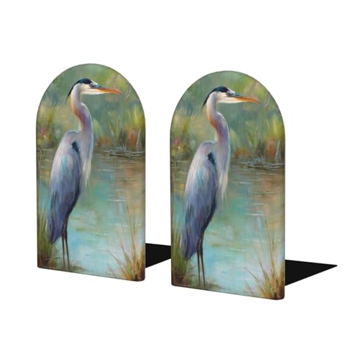 Majestic Blue Heron Bookends for Shelves 2 Pcs Wooden Book Stopper Organizer for Home Office Libraries