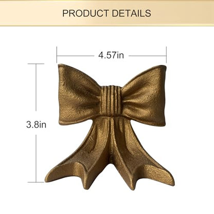 Gold Bow Bookends, Set of 2 Heavy-Duty Metal Book Ends for Heavy Books, Decorative Book Ends Holders for Shelves, Modern Home Office Desk Accent Decor(4.3 Pounds)