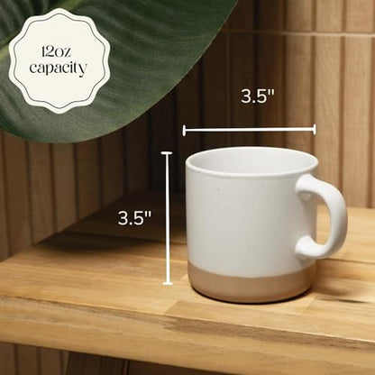Givenne Handcrafted Speckled Ceramic Coffee Mug 12 oz, Rustic White Stoneware Cup with Clay Base, Single Coffee or Tea Mug Gift